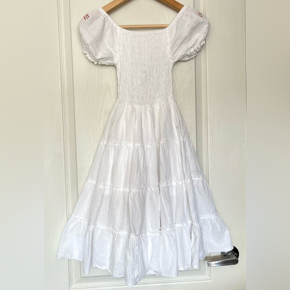 Boho Floral Embroidered Smocked Tiered Midi Dress Mexican Peasant Cottagecore - Picture 5 of 15